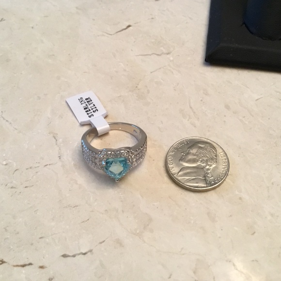 .925 Sterling Silver Aquamarine CZ Heart Ring - Picture 14 of 16